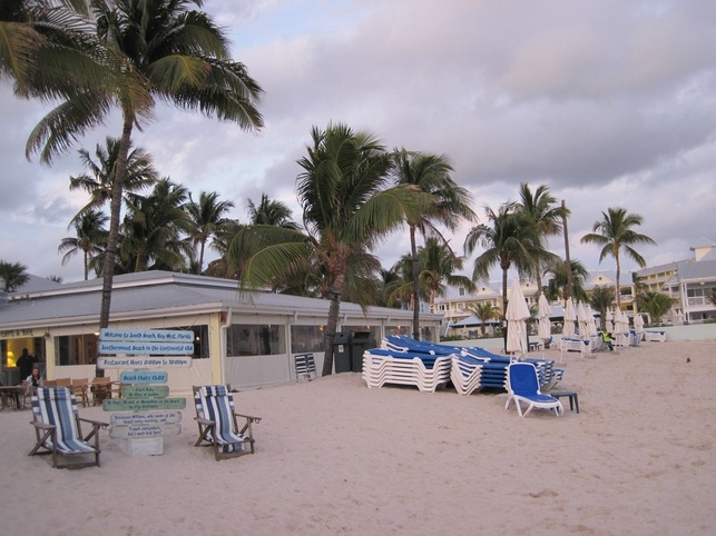 Hotels and beach at the end of town in Key West, Florida